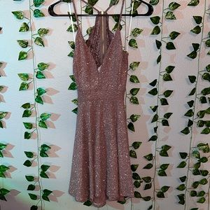 Size large, maroon/purple shimmery dress zip up in the back with straps